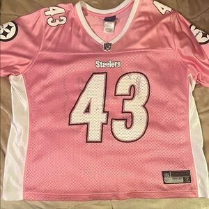 Reebok Pink Steelers #43 Women's Jersey with White Accents